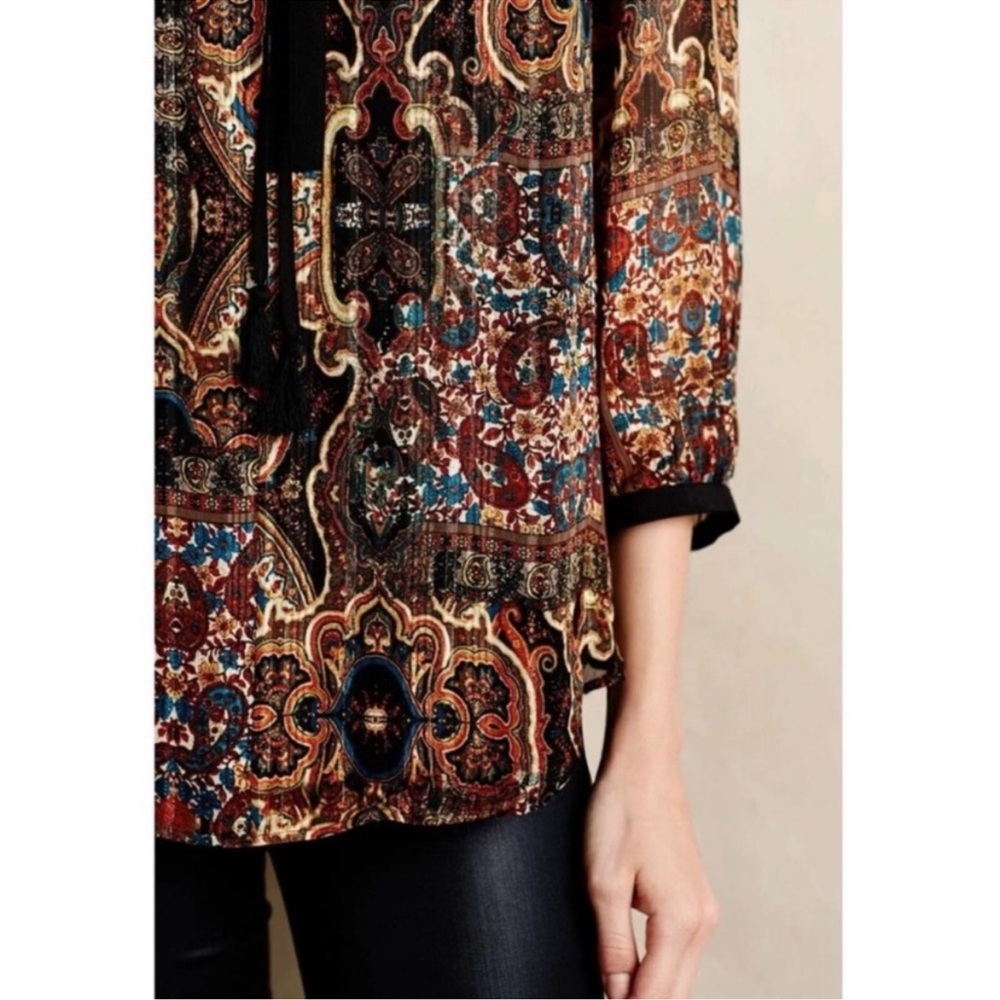 Anthropologie Meadow Rue Small Multicolor Paisley Peasant Blouse - Picture 7 of 9